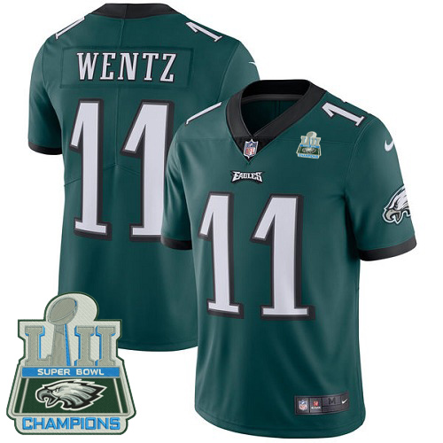 Nike Eagles #11 Carson Wentz Midnight Green Team Color Super Bowl LII Champions Youth Stitched NFL Vapor Untouchable Limited Jersey